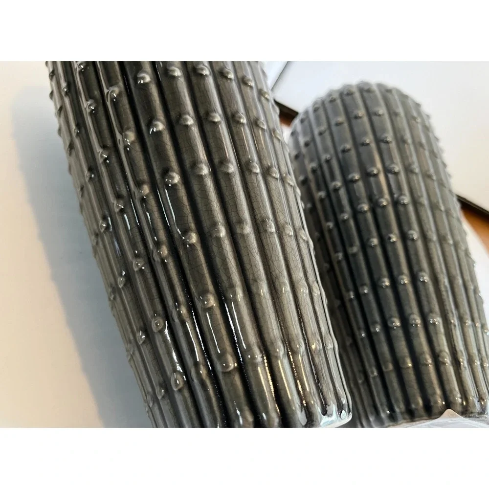 Dot Ceramic Gray GLAZE w/dots pair of Vases Home‎ Decor 10.5 in. tall